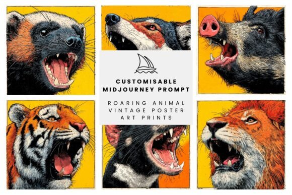 Download Roaring Animal Vintage Poster Art Prints - Poster Collection