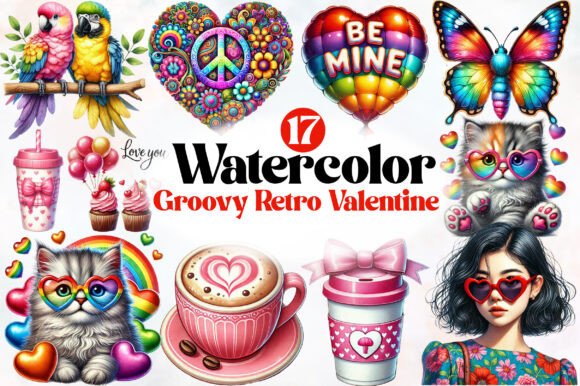 Download Groovy Retro Valentine Clipart - Premium Bundle