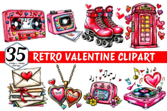 Download Retro Valentine Clipart Bundle - Premium Resources