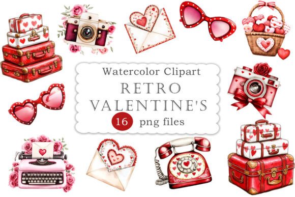 Download Watercolor Retro Valentine's Clipart PNG - Premium Bundle